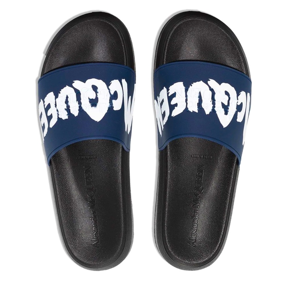 Alexander McQueen graffiti-logo slip-on slides
